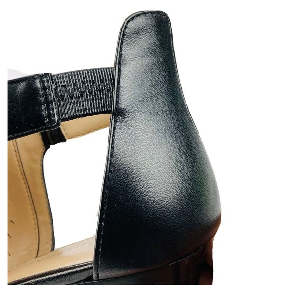 Adrienne Vittadin Black Leather Wedge Heel Open Toe Bootie Sandal Shoes US 9.5M - Picture 12 of 16